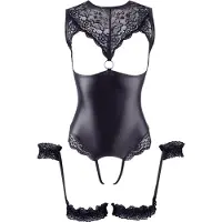 Cottelli Bondage - open body met boeien - glanzend zwart - L