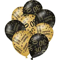 Paper Dreams Verjaardag ballonnen - 30 jaar en happy birthday 24x stuks zwart/goud