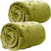 Unique living Plaids/dekens - fleece - 2 stuks - mosgroen - polyester - 130 x 180 cm