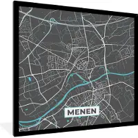 PosterMonkey Fotolijst incl. Poster - Kaart – Plattegrond – Stadskaart – Menen – België - Grijs - 40x40 cm - Posterlijst
