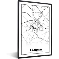 PosterMonkey Fotolijst incl. Poster Zwart Wit- Plattegrond – Landen – Zwart Wit – Stadskaart - Kaart - België - 40x60 cm - Posterlijst