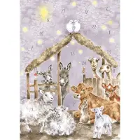 Wrendale Designs Adventskalender Kaart A4 Wrendale - Away in a Manger farmyard animal advent calendar