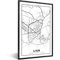 PosterMonkey Fotolijst incl. Poster Zwart Wit- België – Lier – Stadskaart – Kaart – Zwart Wit – Plattegrond - 60x90 cm - Posterlijst