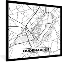 PosterMonkey Fotolijst incl. Poster Zwart Wit- Plattegrond – Oudenaarde – Zwart Wit – Stadskaart - Kaart - België - 40x40 cm - Posterlijst