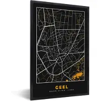PosterMonkey Fotolijst incl. Poster - Geel - Stadskaart - Kaart - Goud - Plattegrond - 80x120 cm - Posterlijst