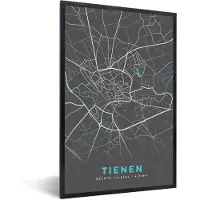 PosterMonkey Fotolijst incl. Poster - Stadskaart – Grijs - Kaart – Tienen – België – Plattegrond - 20x30 cm - Posterlijst