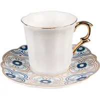 Clayre & Eef Kop en schotel 95 ml Wit Blauw Porselein Servies Wit Servies