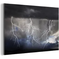 MuchoWow Wanddecoratie Metaal - Aluminium Schilderij Industrieel - Bliksemshow - 180x120 cm - Dibond - Foto op aluminium - Industriële muurdecoratie - Voor de woonkamer/slaapkamer