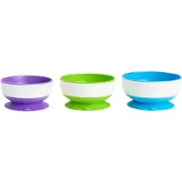 Munchkin Kommetjes met Zuignap - Suction Bowls - Per 3 Stuks - Vaatwasser en Magnetronbestendig - Vanaf 6 Maanden - Geel/Groen/Blauw