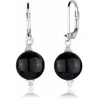 Elli - Oorbellen - Dames met Kogel Onyx Edelsteen Zwart in 925 Sterling Zilver - Dames