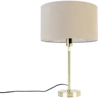 QAZQA Tafellamp goud verstelbaar met kap lichtbruin 35 cm - Parte