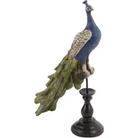 Baroque - Decoratief beeld of figuur - Pauw op Voet ASS/2 41 cm - Blauw - Resin - 41x26x11 - Polyresin