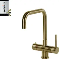 Selsiuz Inox kokend water kraan met titanium combi extra boiler en U-uitloopkraan gold