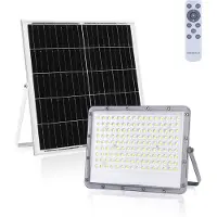 Aigostar Buitenlamp grijs met zonnepaneel | LED bouwlamp 200W~2000 Lumen schijnwerper + afstandsbediening | daglichtwit 6500K - 90° lichthoek | waterdicht IP65
