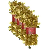 Cepewa 4x stuks lametta kerstslingers met sterretjes goud 200 x 6,5 cm - kerstslingers/kerst guirlandes