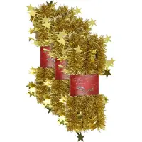 Cepewa 3x stuks lametta kerstslingers met sterretjes goud 200 x 6,5 cm - kerstslingers/kerst guirlandes