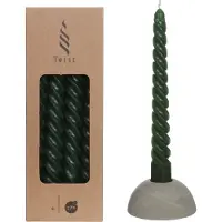 Twist - gedraaide kaars - Mosgroen - 19 cm hoog, doorsnee 2,2 cm
