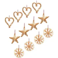Sass & Belle Kersthangers - Hart-Ster-Sneeuwvlok - Naturel Stro - Set van 12stuks - Ibiza Style