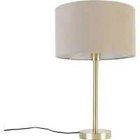 QAZQA Klassieke tafellamp messing met kap lichtbruin 35 cm - Simplo