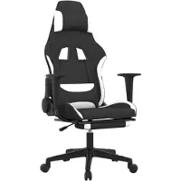 vidaXL - Massage - gamestoel - met - voetensteun - stof - zwart - en - wit
