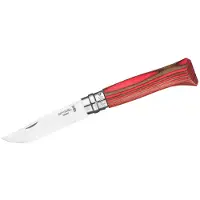 Opinel No. 08, 002390, Satin Stainless Steel, Red Laminated Birch zakmes