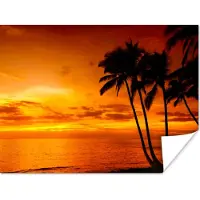 PosterMonkey Poster Palmboom - Zonsondergang - Tropisch - Oranje - Zee - 80x60 cm
