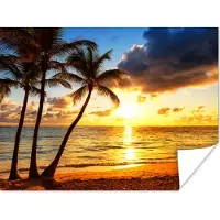 PosterMonkey Poster Strand - Horizon - Zonsondergang - Palmboom - Zee - 120x90 cm