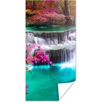 PosterMonkey Poster Waterval - Zon - Bomen - Regenboog - Natuur - 40x80 cm