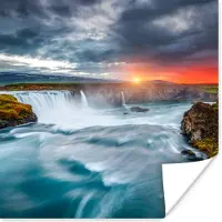 PosterMonkey Poster Waterval - Zonsondergang - Natuur - Water - 75x75 cm