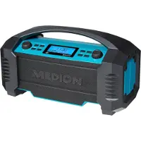 Medion E66050 DAB+ bouwplaatsradio (geïntegreerde batterij, IP54-bescherming tegen spatwater en stof, USB-oplaadfunctie, Bluetooth 5.0, PLL FM-radio, batterij- of netvoeding) blauw