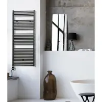 Instamat Robina elektrische handdoekradiator met zwarte thermostaat 73x60cm zwart mat 400W