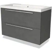 Maxaro Modulo Badkamermeubel met wastafel | 100 cm Donkergrijs beton Vlak front Mineraalmarmer 2 lades onder elkaar