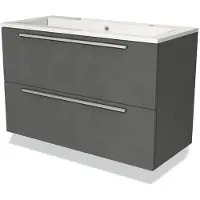 Maxaro Modulo Badkamermeubel met wastafel | 100 cm Donkergrijs beton Vlak front Mineraalmarmer 2 lades onder elkaar