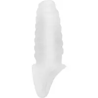 Shots No.21 Penis Sleeve met Testikel Bevestiging voor Optimale Stimulering door Geribbelde Structuur - Transparant