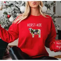 B&C Dames Sweater Rood- KERST-KOE- warme trui-Maat M- Foute kersttrui.