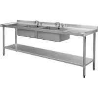 Vogue RVS Spoeltafel | Spoelbak Dubbel | 240x60x90 cm (Lager dan 90 cm)