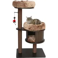 Flamingo Krabpaal – Raisa 1 Bruin & Grijs – 79x45x119 cm – luxe kattenboom met relaxmand & schuilplaats – krabpaal met speeltje & papieren touw – voor alle kattenrassen