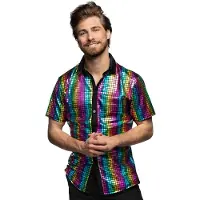 Boland - Shirt Disco Diamond regenboog (M) - Volwassenen - Danser/danseres - 80's & 90's - Disco- Pride - Progress