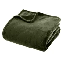 Atmosphera Atmopshera Plaid effen flanel flece deken - 180x230 cm - Kaki