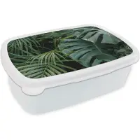 MuchoWow Broodtrommel Wit - Lunchbox - Brooddoos - Planten - Jungle - Bladeren - Tropisch - 18x12x6 cm - Volwassenen