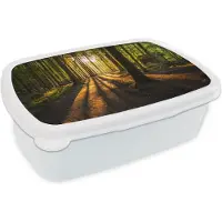 MuchoWow Broodtrommel Wit - Lunchbox - Brooddoos - Zon - Bomen - Bos - Landschap - Natuur - 18x12x6 cm - Volwassenen