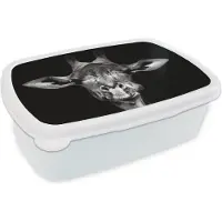MuchoWow Broodtrommel Wit - Lunchbox - Brooddoos - Giraffe - Portret - Dieren - Zwart - Wit - 18x12x6 cm - Volwassenen