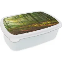 MuchoWow Broodtrommel Wit - Lunchbox - Brooddoos - Zon - Bos - Bomen - Natuur - Herfst - 18x12x6 cm - Volwassenen
