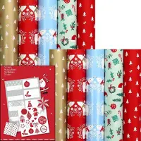 Benza COSY COTTAGE - Assortiment cadeaupapier inpakpapier voor kerst - 2 meter x 70 cm - 10 rollen - inclusief labels