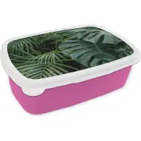 MuchoWow Broodtrommel Roze - Lunchbox - Brooddoos - Planten - Jungle - Bladeren - Tropisch - 18x12x6 cm - Kinderen - Meisje