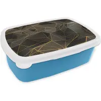 MuchoWow Broodtrommel Blauw - Lunchbox - Brooddoos - Abstract - Goud - 3D - Luxe - Kunst - 18x12x6 cm - Kinderen - Jongen