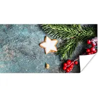 PosterMonkey Poster Kerst - Rustiek - Takken - Steranijs - Bes - Rood - 120x60 cm - Kerstversiering - Kerstdecoratie voor binnen - Kerstmis