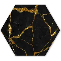 MuchoWow Hexagon wanddecoratie - Kunststof Wanddecoratie - Hexagon Schilderij - Marmer - Goud - Zwart - Marmerlook - Glitter - 75x65 cm