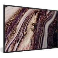 PosterMonkey Fotolijst incl. Poster - Marmer - Roze - Goud - Glitter - Marmerlook - 120x80 cm - Posterlijst