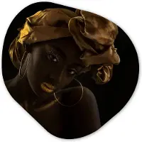 MuchoWow Organische wanddecoratie 90x90 cm - Organisch schilderij Vrouwen - Hoofddoek - Goud - Luxe - Muurdecoratie woonkamer - Kamer decoratie - Schilderijen - Muurcirkel aesthetic